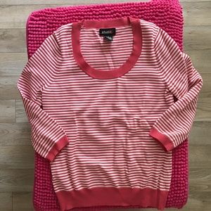Three-quarter length pink white stripe top